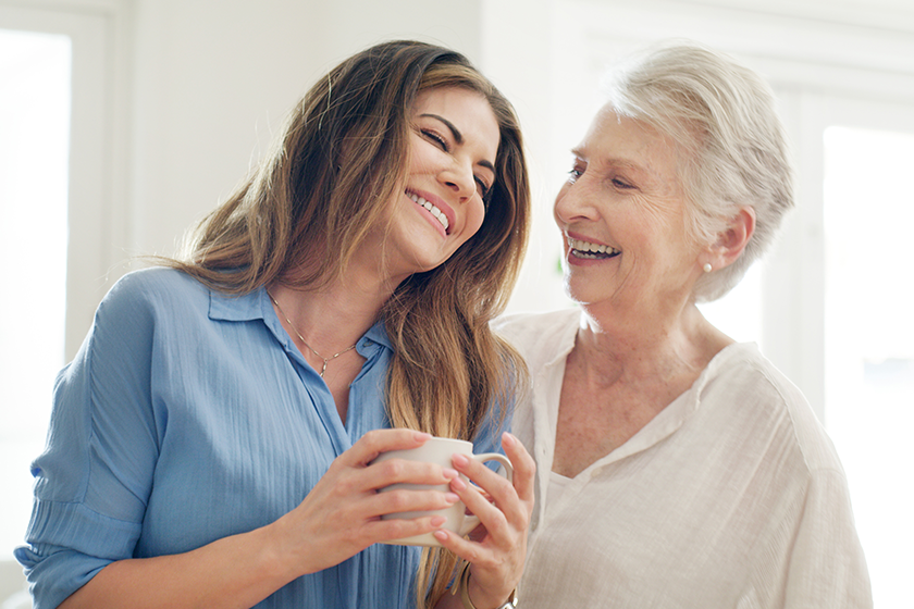 Visiting my mom is always so much fun. a young woman and her senior mom spending quality time together at home